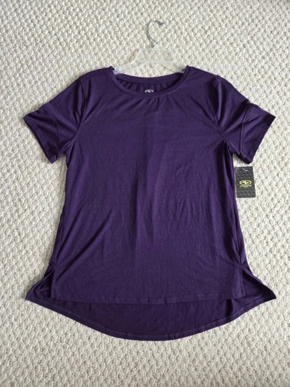 Athletic Works Womens Activewear Top M Purple Round Neck Short Detailed Sleeve